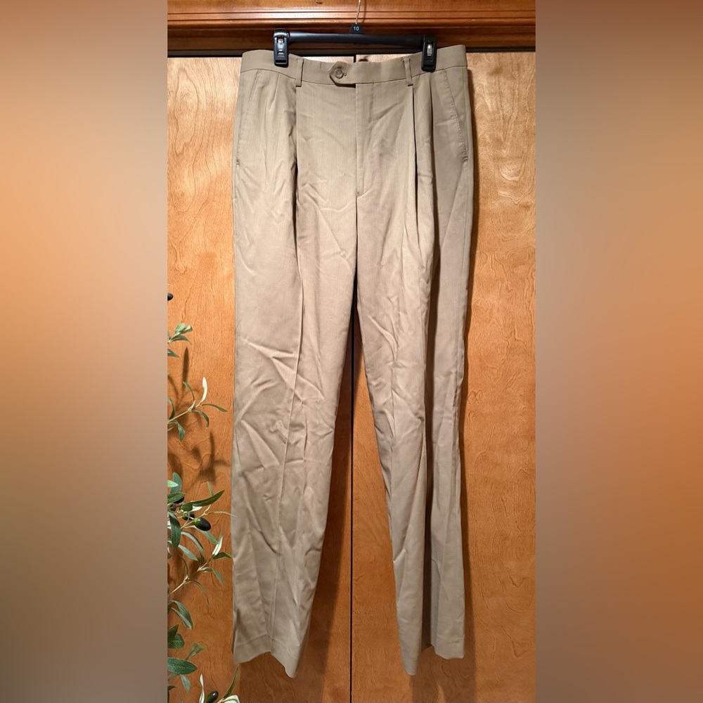 Pronto Uomo Men's Pleated Wool Dress Pants 34 x 34 Tan
